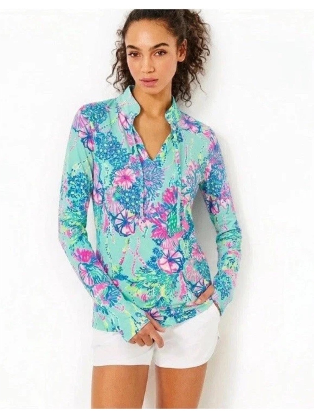 Lilly Pulitzer Cassie Beach You To It Blue Pink Floral Popover Medium New Cotton